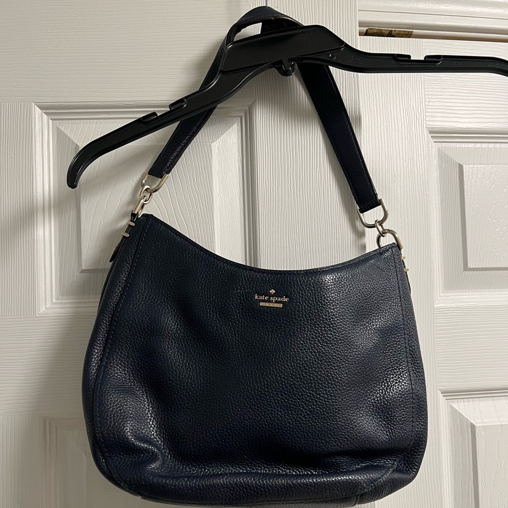 Kate spade navy blue hobo shoulder bag with short and long adjustable strap